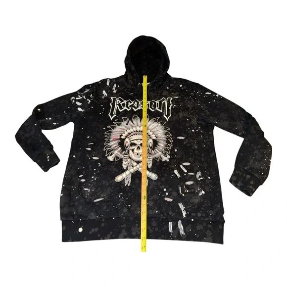 🔥 REASON CLOTHING BRAND MENS INDIAN CHIEF HEAD SKULL PAINT SPLASH HOODIE XL 🔥 - Picture 2 of 7